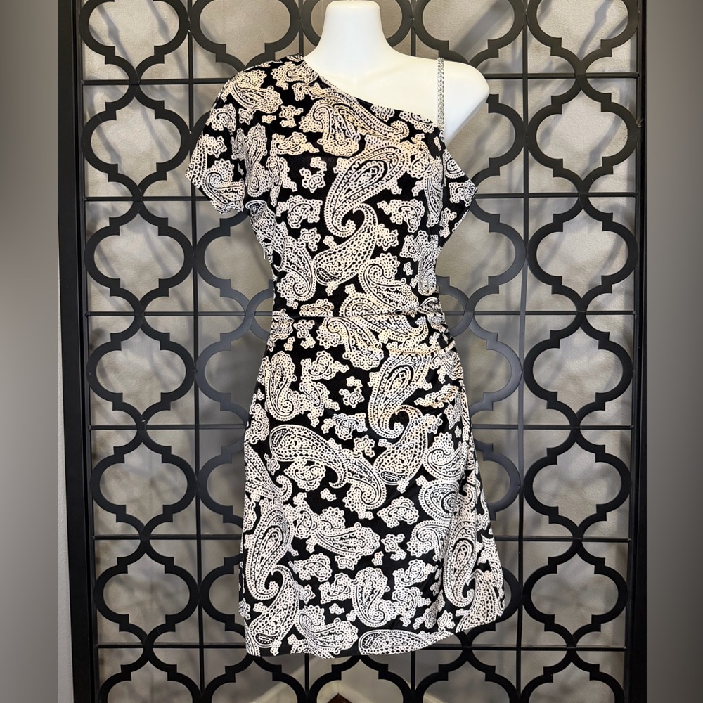 Michael Kors One Shoulder Chain Black and White Dress